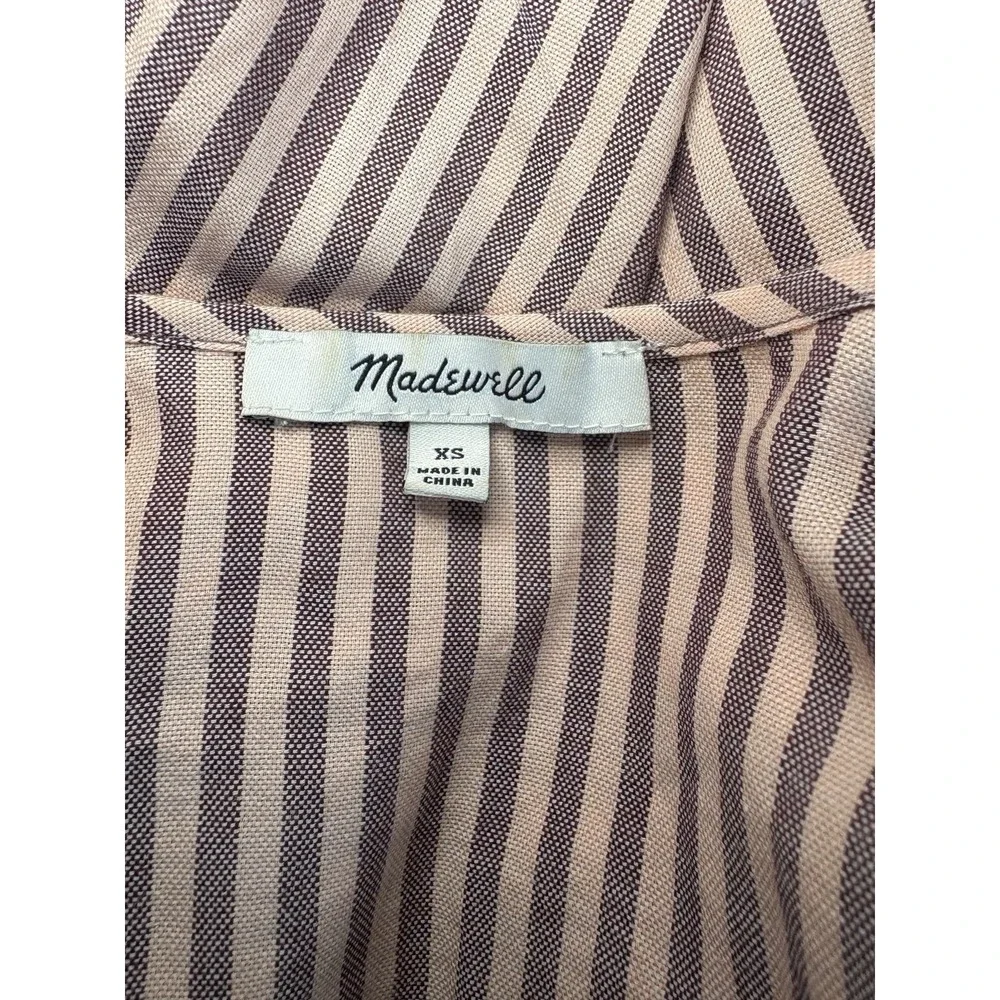Madewell Pink Stripe Wrap Blouse Sweet Tulip Top 3/4 Puff Sleeve Tie Waist XS